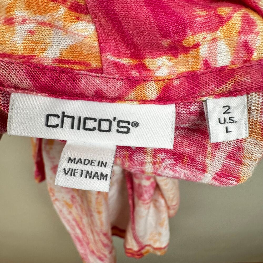 Chico's Open Cardigan Sweater Linen Tropical Pink Orange Chico's 2 US L Resort - Picture 8 of 11
